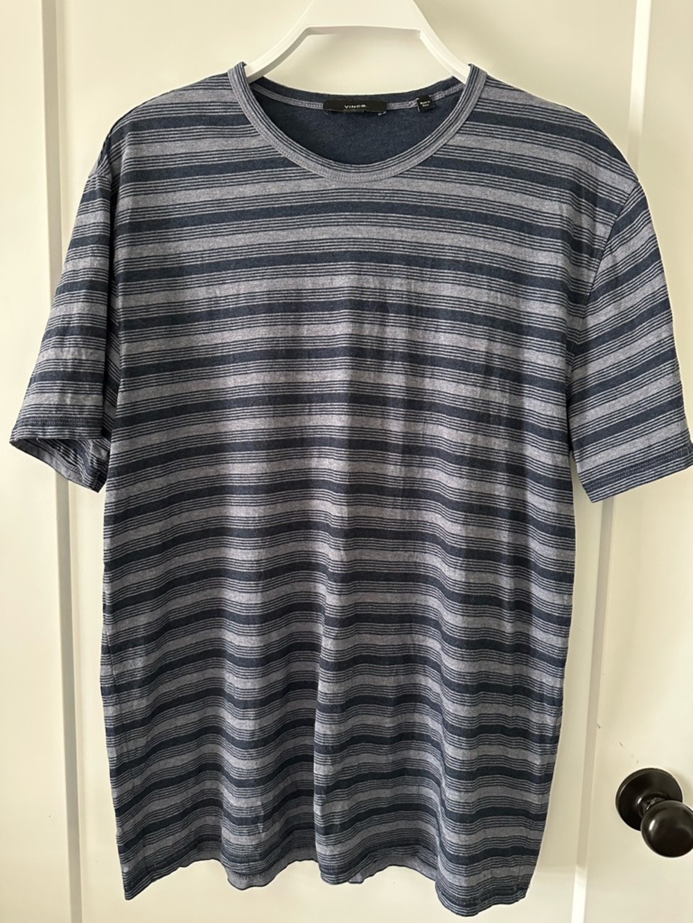 Vince Men’s Blue Striped Short Sleeve Crew Tee